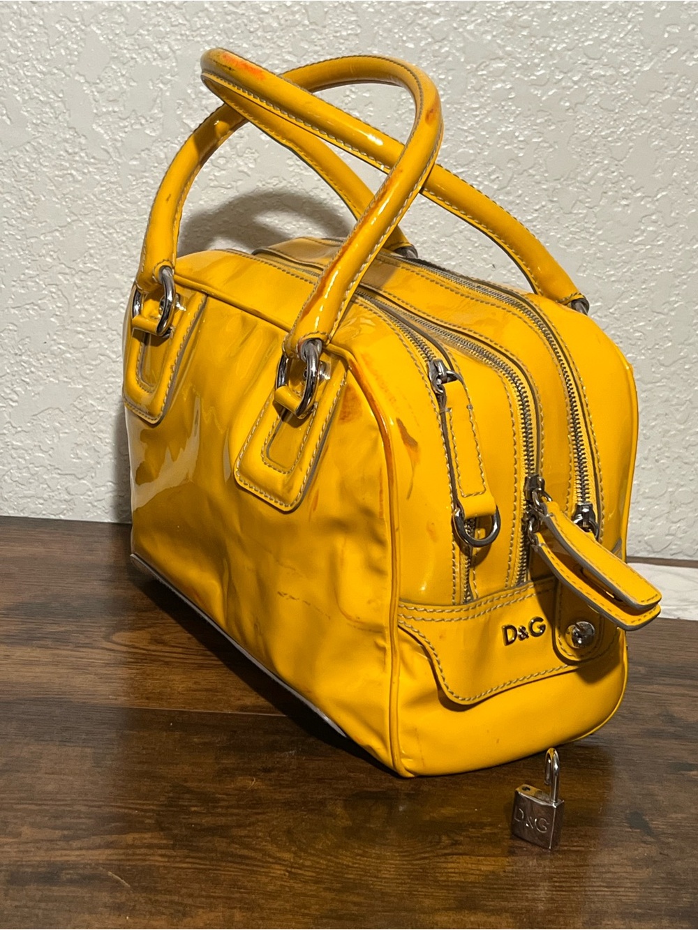 D&G Patent Leather Yellow Satchel with Dual Handles